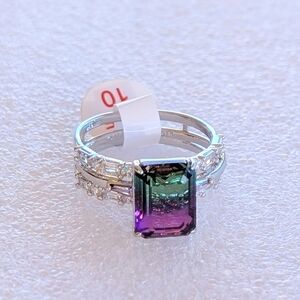 NWT Bomb Party Watermelon Ametrine Cubic Zirconia Rhodium Plated Sz 10 Ring